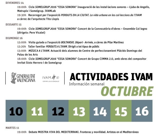 PROGRAMACIÓN DEL IVAM (SEMANA DEL 10 AL 16 DE OCTUBRE)