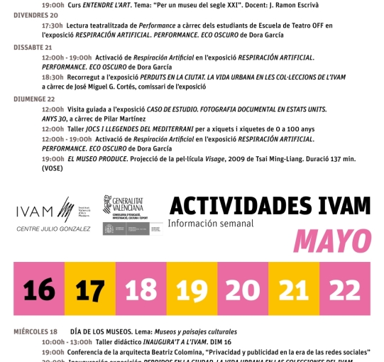 PROGRAMACIÓN DEL IVAM (SEMANA DEL 16 AL 22 DE MAYO)