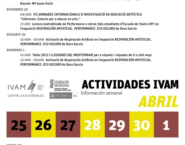 PROGRAMACIÓN DEL IVAM (SEMANA DEL 25 DE ABRIL AL 1 DE MAYO)