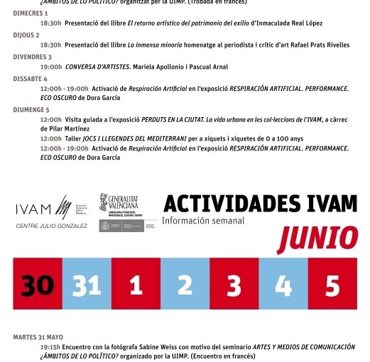 PROGRAMACIÓN DEL IVAM (SEMANA DEL 30 DE MAYO AL 5 DE JUNIO)