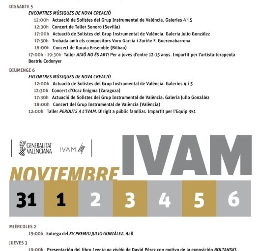 PROGRAMACIÓN DEL IVAM (SEMANA DEL 2 AL 6 DE NOVIEMBRE)