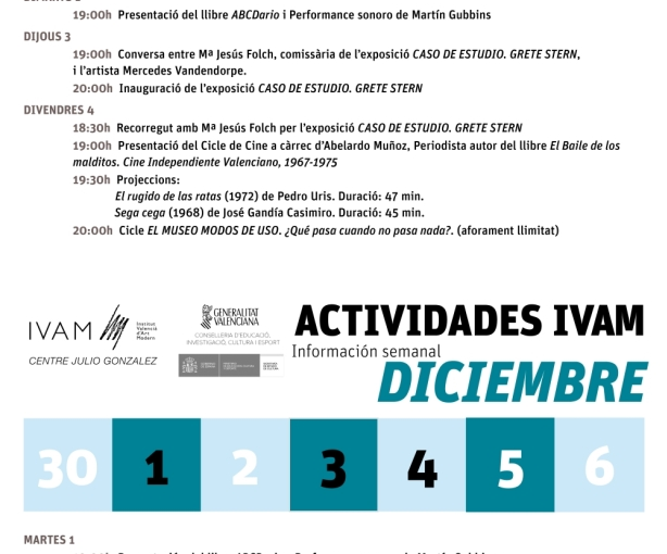 PROGRAMACIÓN DEL IVAM (SEMANA DEL 1 AL 6 DE DICIEMBRE)