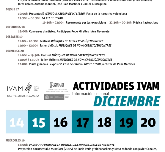 PROGRAMACIÓN DEL IVAM (SEMANA DEL 14 AL 20 DE DICIEMBRE)