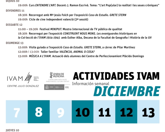 PROGRAMACIÓN DEL IVAM (SEMANA DEL 7 AL 13 DE DICIEMBRE)